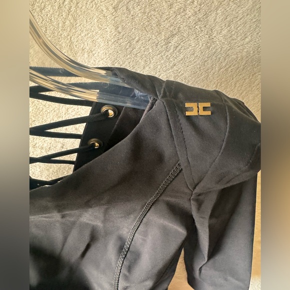 Elisabetta Franchi Bodycon Lace Up Back Cocktail Party Dress S Black Stretch Zip - Picture 6 of 16